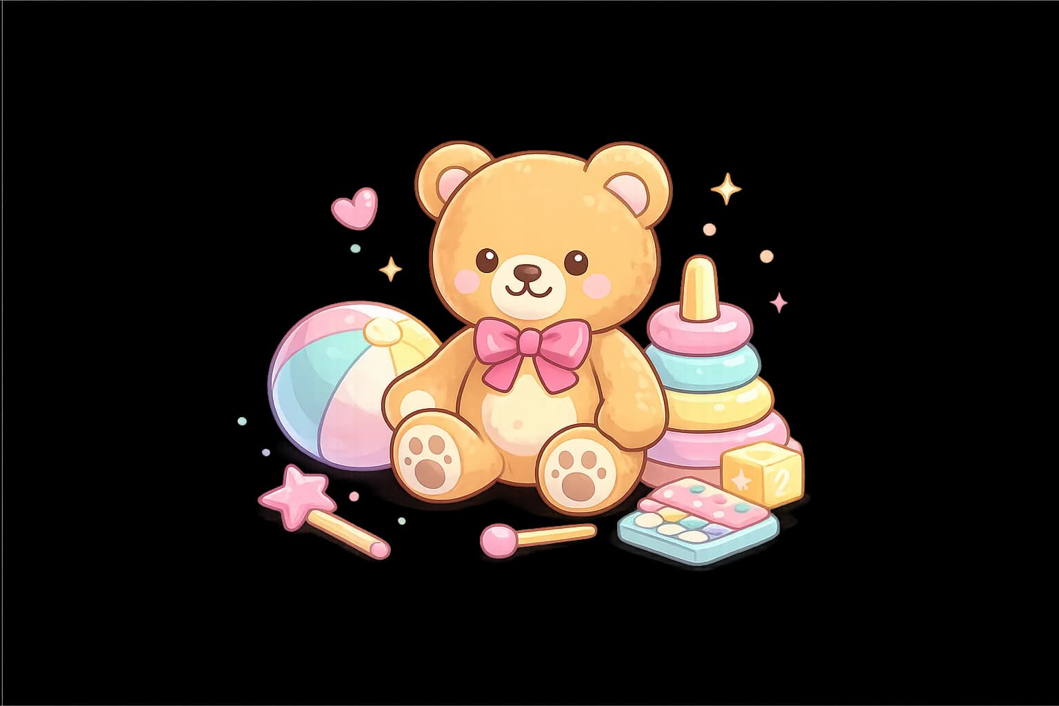 Oso de peluche y juguetes infantiles